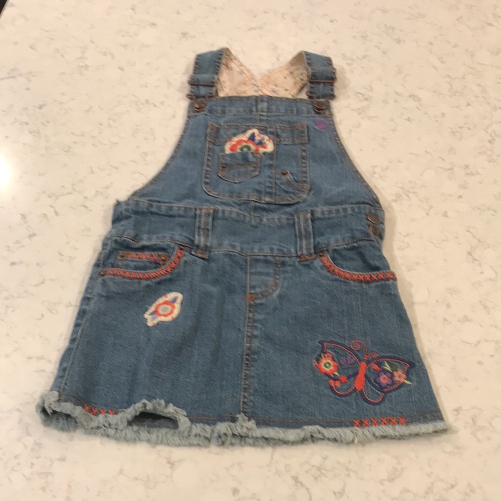 The Children's Place Denim Blue Embroidered Butterfly Overall Dress